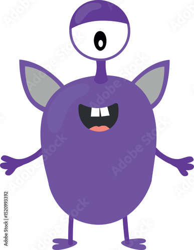 Cute cartoon cyclops monster. Funny purple alien in childish style isolated on white background. Vector illustration