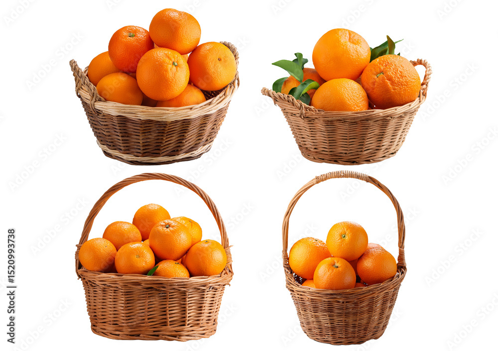 Collection Basket of oranges isolated on transparent or white background Collection Basket of oranges isolated on transparent or white background
