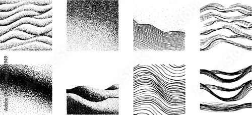 Engraved illustration collection of basic square patterns and abstract shapes