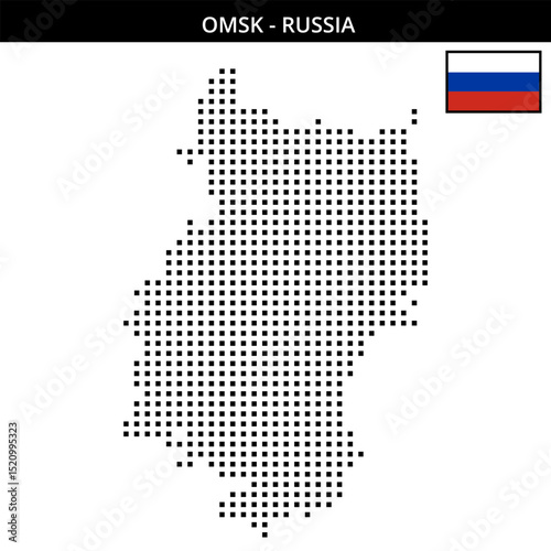 Medium square dotted map of Omsk in Russia