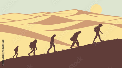 Desert nomads traverse a sea of golden sand with their loyal camel companions