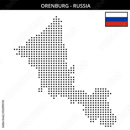 Medium square dotted map of Orenburg in Russia
