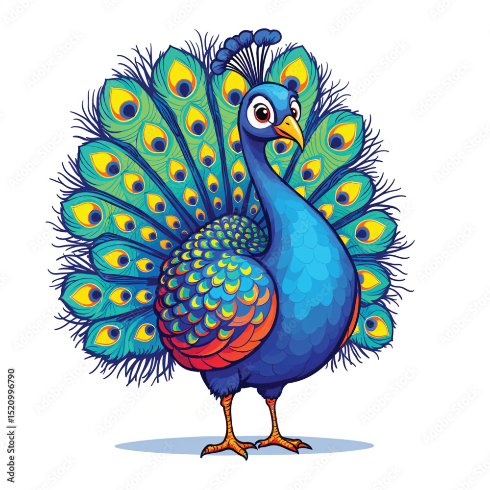 Fototapeta premium Cute Cartoon Peacock vector illustration isolated