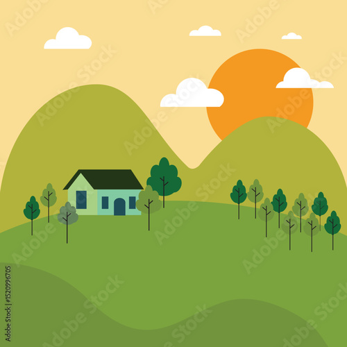 landscape with house and trees