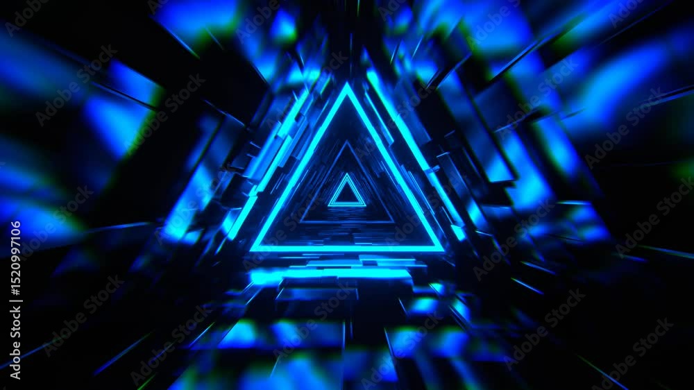 Blue Infinite Triangle Sci Fi Glitch Tunnel Background VJ Loop in 4K