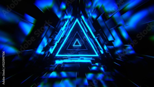 Blue Infinite Triangle Sci Fi Glitch Tunnel Background VJ Loop in 4K