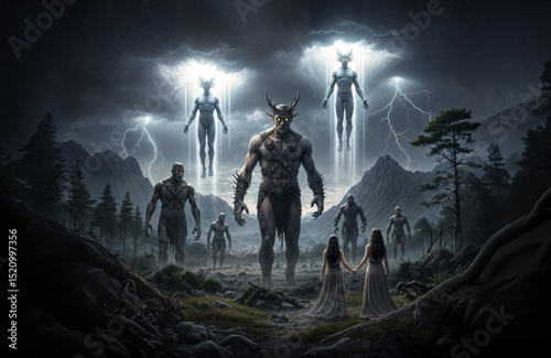 The Sons of God Descend to Earth, Take the Daughters of Men as Wives, and Beget the Nephilim—Giants of Old, Men of Renown, Stirring the Earth Before the Great Flood