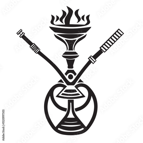Vector illustration of an antique gold metal candle holder with a burning candle, isolated black decorative object