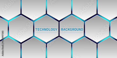 White 3d hexagonal technology vector abstract background. Blue bright energy flashes under hexagon in modern technology futuristic background vector illustration. White honeycomb texture grid.