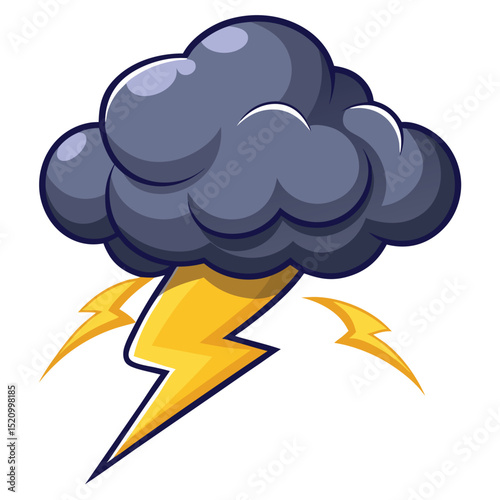 Vector Illustration of a Dark Storm Cloud with Two Lightning Bolts Radiating Downward
