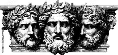 Classical engraved busts with laurel wreaths in vintage style for historical design projects