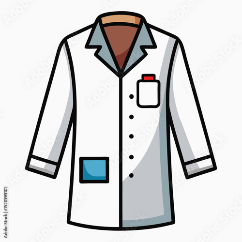 White Doctor Lab Coat with Pockets, Buttons, and Brown Collar Illustration
