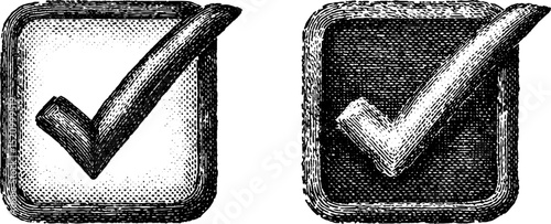 Vintage engraved checkbox icons for design and print projects