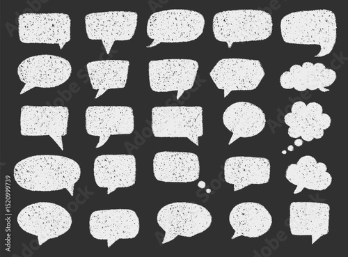 Speech Bubbles Set with Various Shapes and Styles Drawn with Chalk
