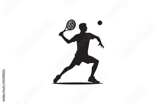 A man playing tenis  silhouette with a simple, understated design set against a white background          