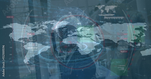 Wallpaper Mural Image of data processing with scope scanning and world map over diverse business people Torontodigital.ca