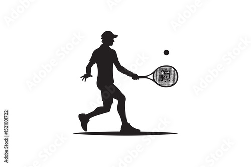 A man playing tenis  silhouette with a simple, understated design set against a white background          