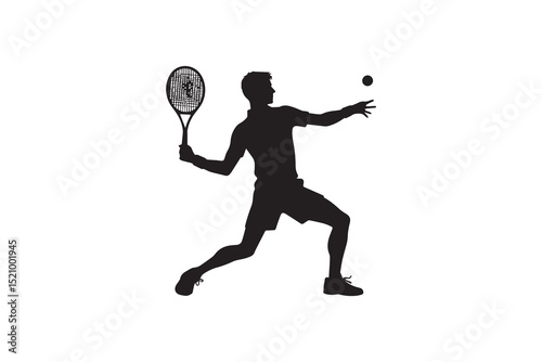 A man playing tenis  silhouette with a simple, understated design set against a white background          