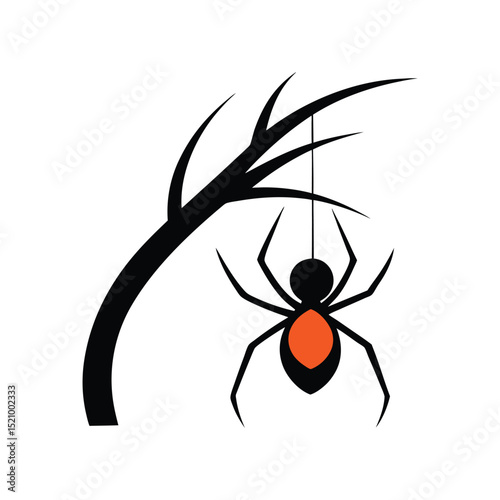 spider descending from a tree branch vector