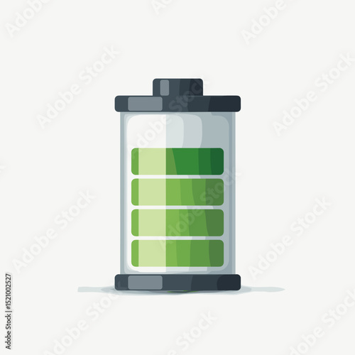 Rechargeable battery with green bars indicating charge level, energy concept