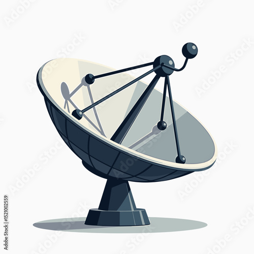 Satellite dish illustration, communication technology and global connection, on white with space for copy
