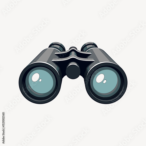 Pair of binoculars on white, representing exploration, with space for copy