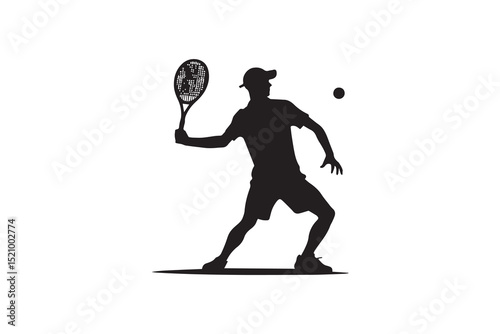 A man playing tenis  silhouette with a simple, understated design set against a white background          