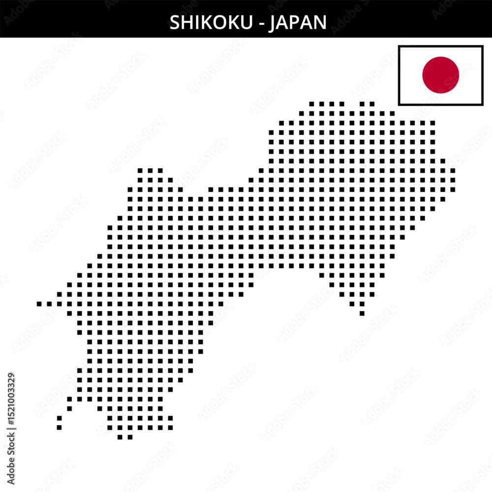 Fototapeta premium Medium square dotted map of Shikoku in Japan