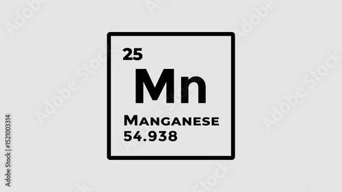 Manganese, chemical element of the periodic table graphic animation. Alpha channel. Transparent background motion design. 4K resolution
