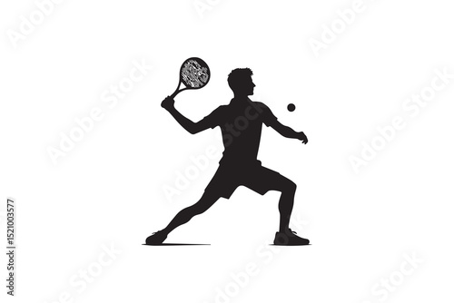 A man playing tenis  silhouette with a simple, understated design set against a white background          
