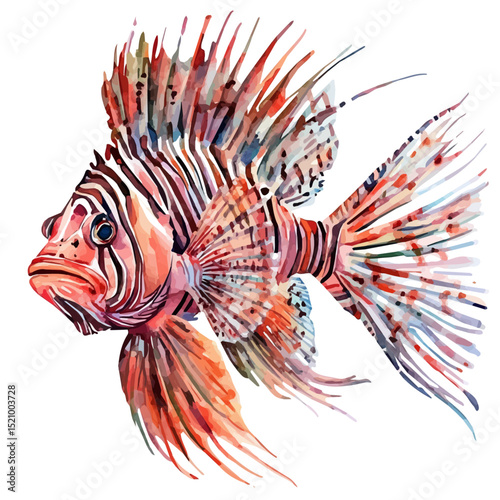 watercolor of Lionfish, vector high quality, isolated on a white background.
