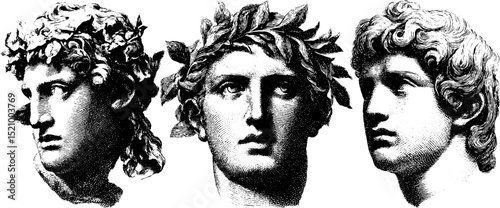 Classical statues engraved artwork collection for historical and artistic design