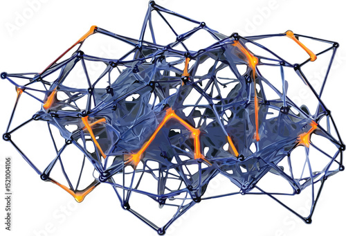 Blue and Orange Mesh Network with Triangular Abstract Background on Transparent Backdrop Ideal for Technology and Futuristic Digital Design Projects
