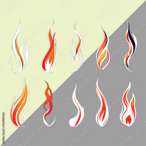 Collection of Different Fire Flames Isolated on Transparent Background Ready for Custom Editing and Creative Design Projects
