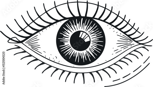 Engraved Eye Illustration with Eyelashes and Pupil