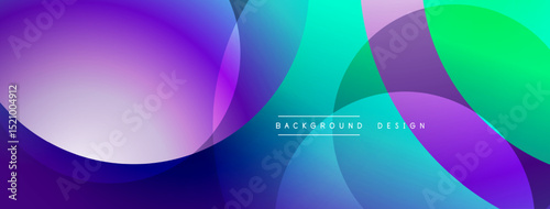 Abstract colorful overlapping circles create vibrant background. Gradient shades blend smoothly, forming modern design element.