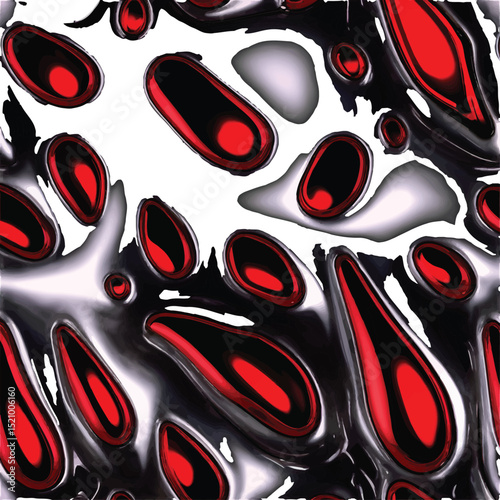 Red and Black Abstract Pattern with Irregular Black and White Spots in Modern Artistic Background Design
