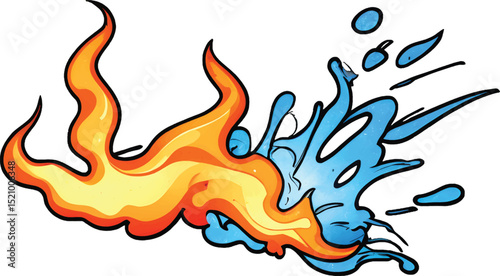 Fire and Water Clip Art Illustration Featuring Dynamic Flames and Splashes in High Contrast Style for Creative Designs
