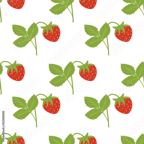 Red strawberries vector seamless pattern, seamless fruit design, strawberry plant pattern