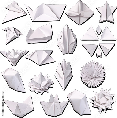 Origami Paper Flowers Collection with Geometric Shape Set in Minimal Clean Layout for Creative Projects
