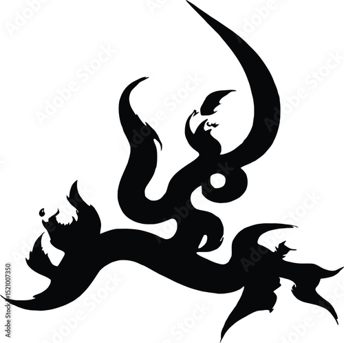 Silhouette of a Dragon Black and White Tattoo Style Artwork Featuring Winged Dragon in Mythical Pose on Clean Background
