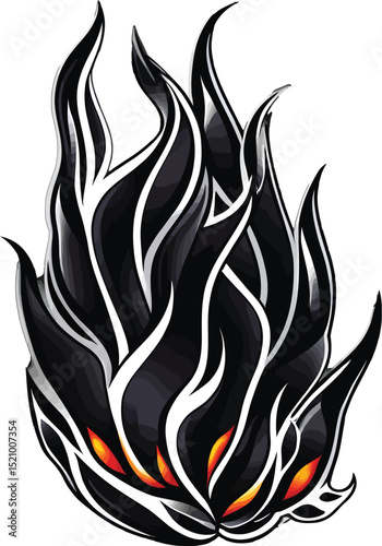 Black and White Fire Clipart with Stylized Flames in Monochrome Style for Modern Design Projects
