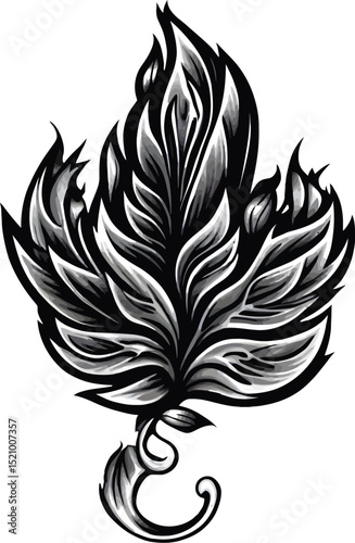 Black and White Leaf Tattoo Design in Minimal Line Art Style with Natural Botanical Elements for Ink or Digital Art
