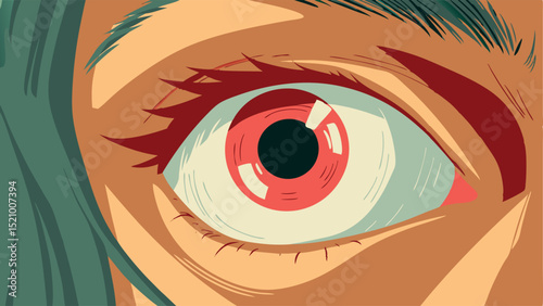 Scared eye, collage element with vintage stipple photocopy effect, with retro grainy texture. Vector illustration for a a grunge, psychedelic, and surreal poster or tattoo in a 90s aesthetic.