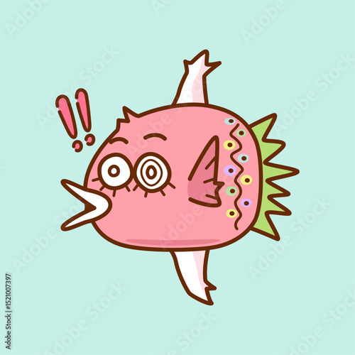 驚いたカラフルなピンク色のマンボウ／Surprised colorful pink sunfish