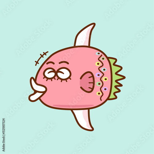 笑顔のカラフルなピンク色のマンボウ／Smiling colorful pink sunfish