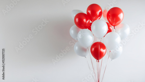 A bunch of red and white balloons on a white background. Birthday celebration concept with copy space. AI-Generated