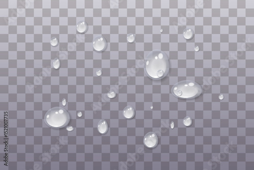 Vector water drops.Realistic raindrops.Bubbles, rain, water.EPS 10.