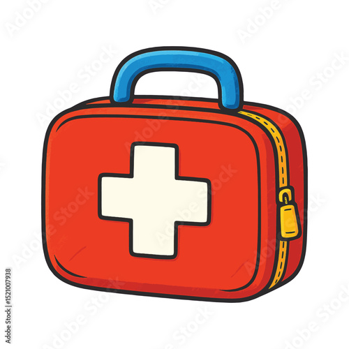 Compact First Aid Kit Vector – Red Medical Case with Blue Handle