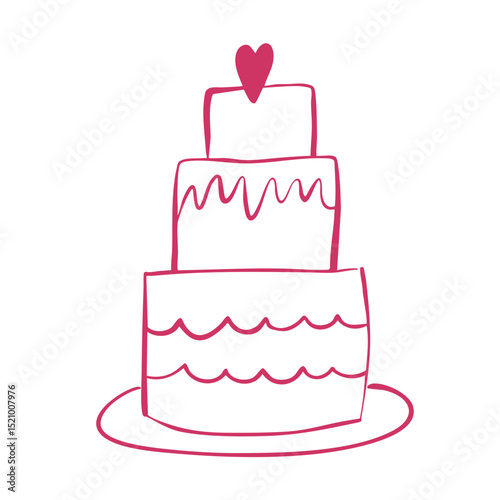 Cute Whimsical Wedding Cake isolated on a white background. Perfect for invitation, posters, logo